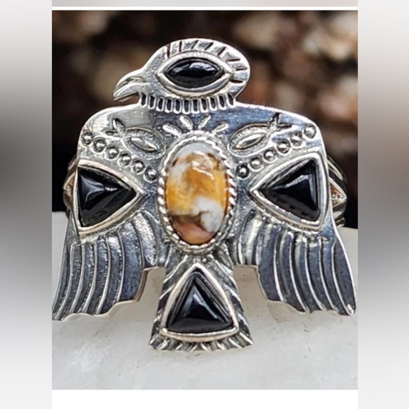 Silver and Black Thunderbird Ring Sz 9